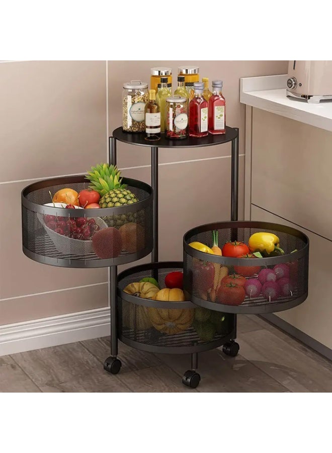 ناما عربة مطبخ 360 توربو بعجلات، منظم مطبخ وحلول تخزين للمنظمات المستديرة وإكسسوارات المطبخ، رف خضار دوار للمطبخ (أسود، 3 طبقات) - Image 5